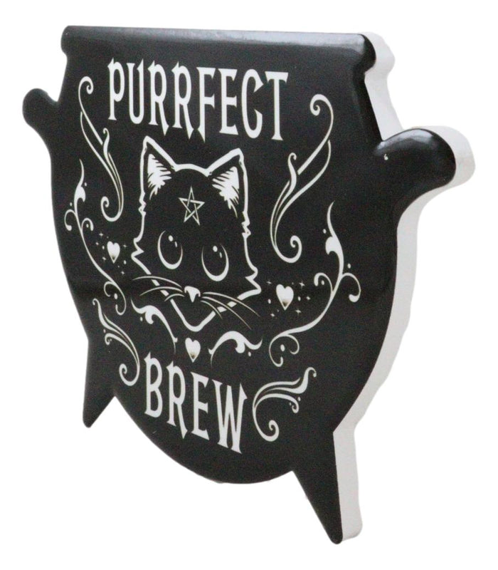 Set Of 4 Wicca Occult Purrfect Brew Cat Pentagram Cauldron Ceramic Cork Coasters
