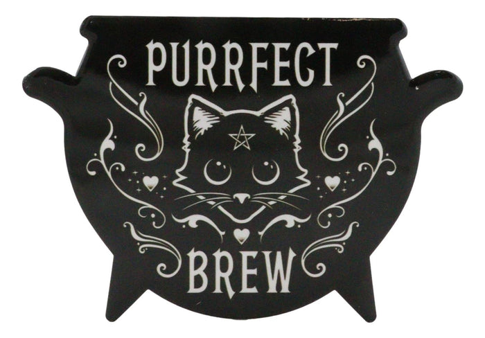 Set Of 4 Wicca Occult Purrfect Brew Cat Pentagram Cauldron Ceramic Cork Coasters
