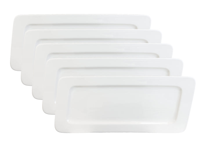 Set Of 5 Contemporary Rhomboid White Porcelain Serving Platter Plate Dish 15"L