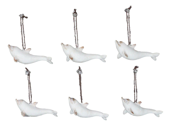 Set Of 6 Antique White Dolphins Ocean Marine Wall Hanging Decor Tree Ornaments