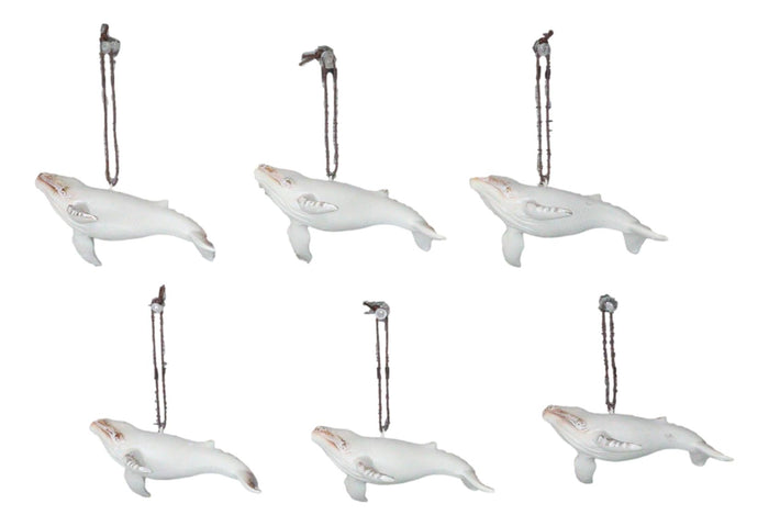 Set Of 6 Antique White Humpback Whales Ocean Marine Wall Decor Tree Ornaments