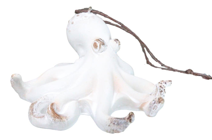 Set Of 6 Antique White Octopus Ocean Marine Wall Hanging Decor Tree Ornaments