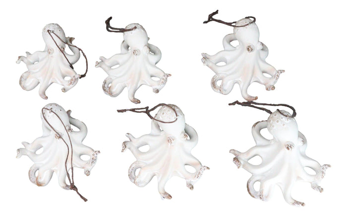 Set Of 6 Antique White Octopus Ocean Marine Wall Hanging Decor Tree Ornaments