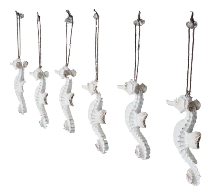 Set Of 6 Antique White Seahorses Ocean Marine Wall Hanging Decor Tree Ornaments