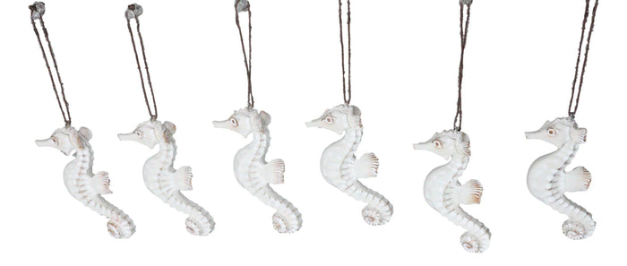 Set Of 6 Antique White Seahorses Ocean Marine Wall Hanging Decor Tree Ornaments
