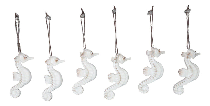 Set Of 6 Antique White Seahorses Ocean Marine Wall Hanging Decor Tree Ornaments