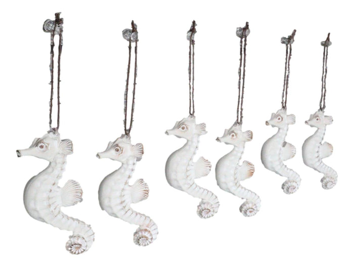 Set Of 6 Antique White Seahorses Ocean Marine Wall Hanging Decor Tree Ornaments