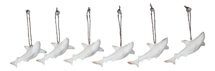 Set Of 6 Antique White Sharks Ocean Marine Wall Hanging Decor Tree Ornaments