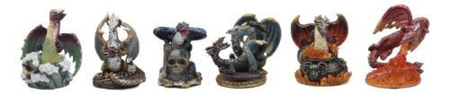 Set Of 6 Fantasy Mini Fire Dragons Figurines Dungeons And Dragons Collection