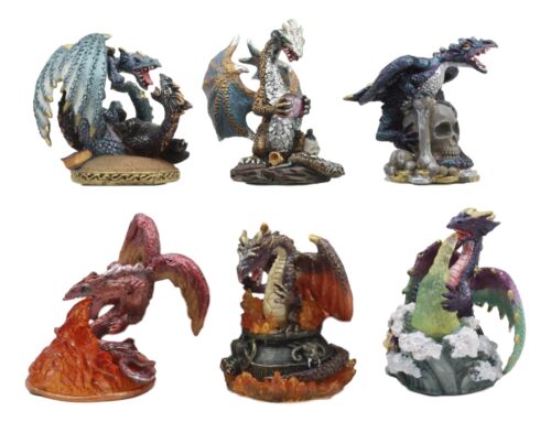 Set Of 6 Fantasy Mini Fire Dragons Figurines Dungeons And Dragons Collection