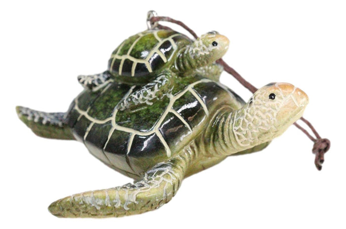 Set Of 6 Green Mother And Baby Sea Turtles Marine Wall Decor Tree Ornaments