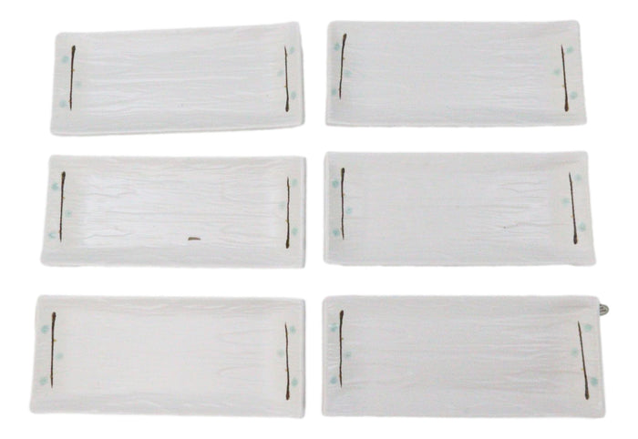 Set Of 6 Modern Yukino Hana Snowflakes Melamine Rectangular Sushi Plates 8.5"L