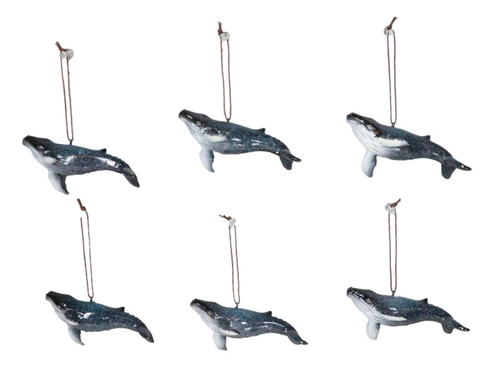 Set Of 6 Nautical Blue Humpback Whales Ocean Marine Wall Decor Tree Ornaments