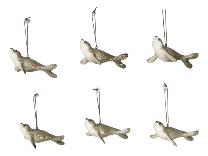 Set Of 6 Nautical Sea Grey Seals Ocean Marine Wall Decor Tree Ornaments