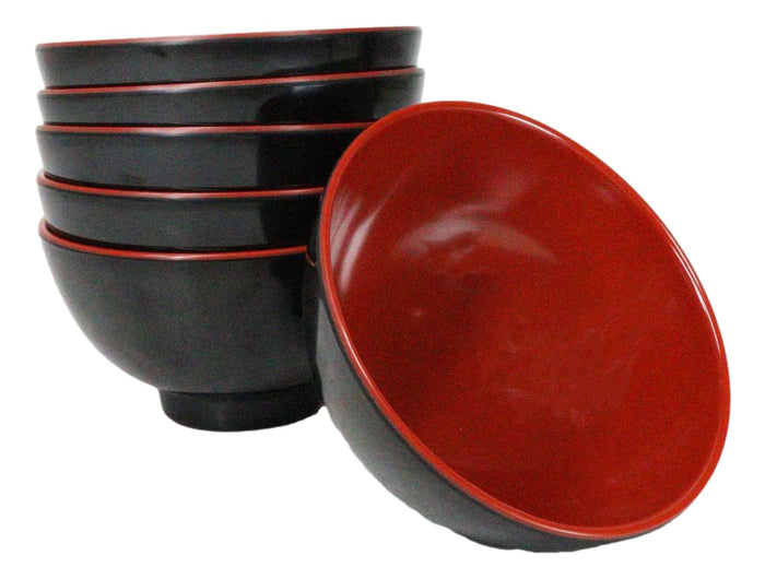 Set Of 6 Red And Black Round Appetizer Soup Salad Rice Melamine Bowls 4.5"D Set Of 6 Red And Black Round Appetizer Soup Salad Rice Melamine Bowls 4.5"D