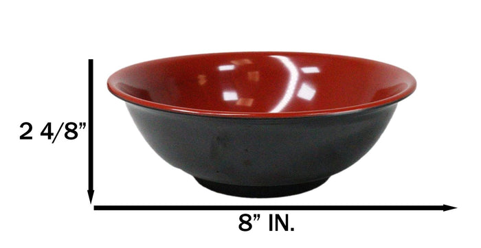 Set Of 6 Red And Black Round Medium Pasta Soup Salad Rice Melamine Bowls 8"D
