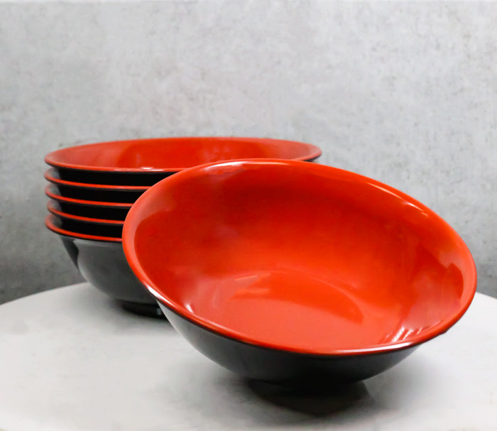 Set Of 6 Red And Black Round Medium Pasta Soup Salad Rice Melamine Bowls 8"D Set Of 6 Red And Black Round Medium Pasta Soup Salad Rice Melamine Bowls 8"D