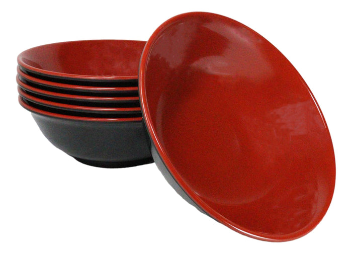 Set Of 6 Red And Black Round Medium Pasta Soup Salad Rice Melamine Bowls 9"D Set Of 6 Red And Black Round Medium Pasta Soup Salad Rice Melamine Bowls 9"D
