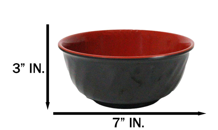 Set Of 6 Red And Black Round Ridged Pasta Soup Salad Rice Melamine Bowls 7"D
