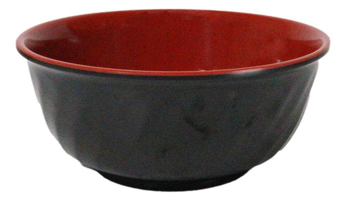 Set Of 6 Red And Black Round Ridged Pasta Soup Salad Rice Melamine Bowls 7"D