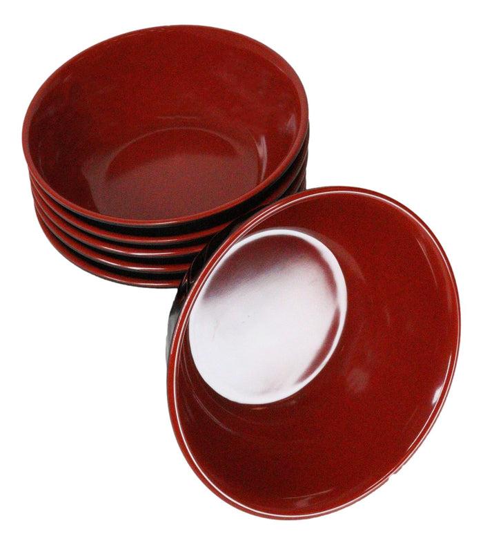 Set Of 6 Red And Black Round Ridged Pasta Soup Salad Rice Melamine Bowls 7"D
