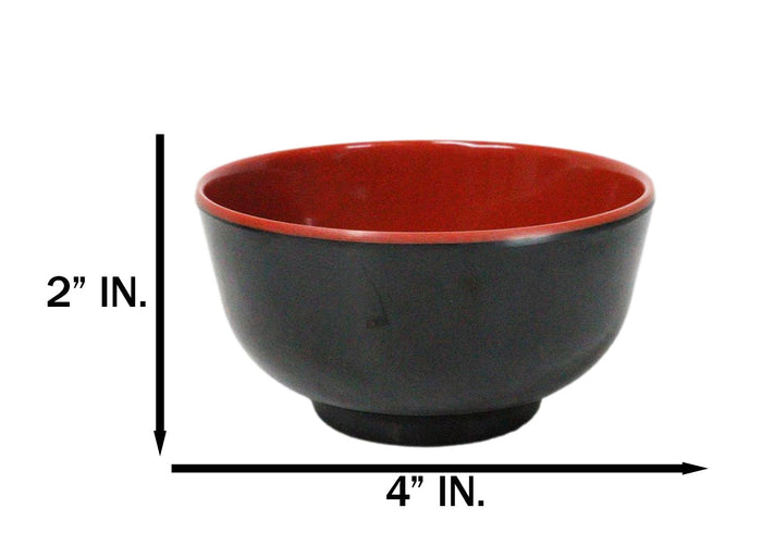 Set Of 6 Red And Black Round Ridged Small Soup Salad Rice Melamine Bowls 4"D