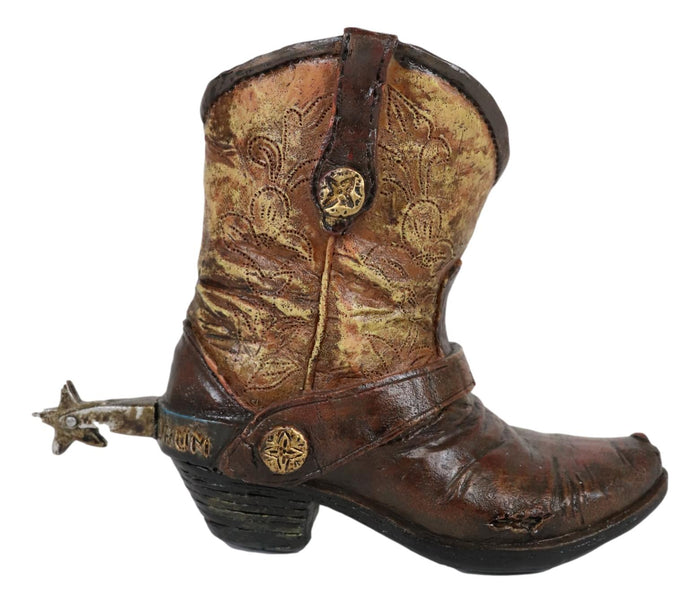 Set Of 6 Rustic Western Tooled Leather Finish Cowboy Boots Miniature Figurines