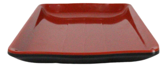 Set Of 6 Traditional Red And Black Melamine Rectangular Wavy Sushi Plates 8"L