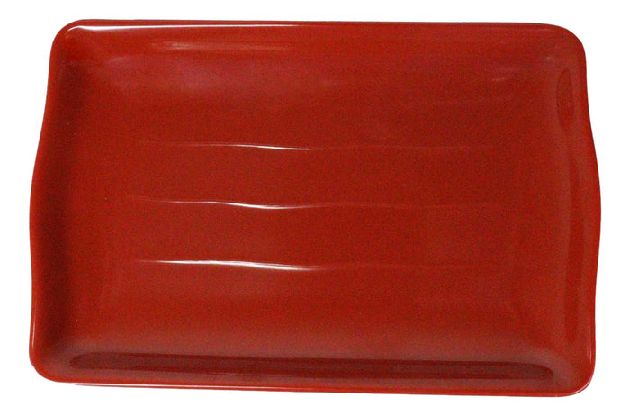 Set Of 6 Traditional Red And Black Melamine Rectangular Wavy Sushi Plates 8"L