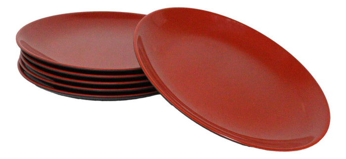 Set Of 6 Traditional Round 10"D Solid Red Black Large Melamine Dinner Plates Set Of 6 Traditional Round 10"D Solid Red Black Large Melamine Dinner Plates