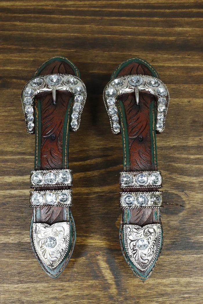 Set Of 6 Western Faux Tooled Leather Bling Belt Buckle Drawer Cabinet Bar Pulls