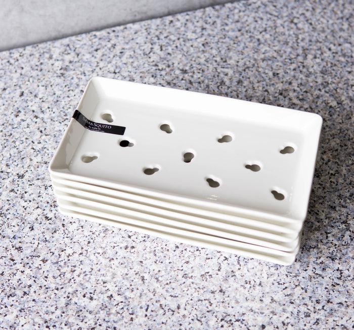 Set Of 6 White Japanese Neta Zara Ceramic Sushi Case Chef Drip Plate 8.75"X4.75"