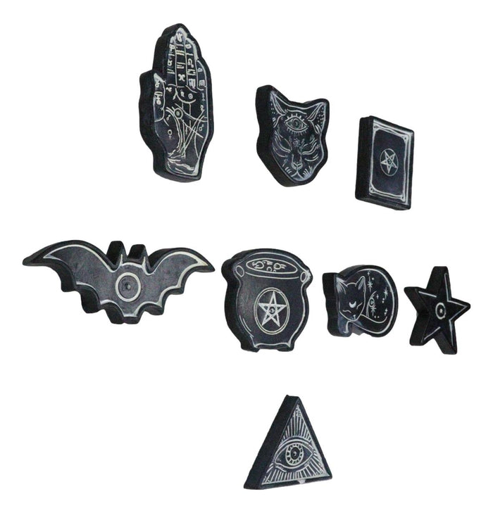 Set Of 8 Wicca Pentagram Evil Eye Hamsa Cats Bat Cauldron Incense Stick Holders