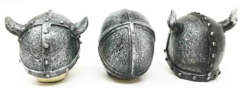 Set Of Three Viking Warlords Skull With Battle Helmets Figurine Norse Mythology