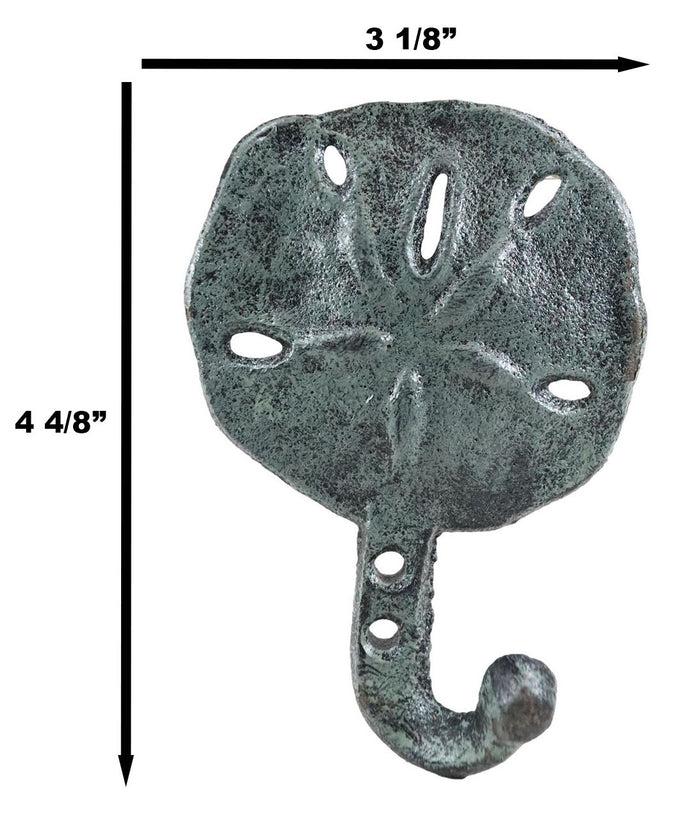Set Of Two Cast Iron Verdigris Coastal Marine Sand Dollar Wall Coat Hook Hangers