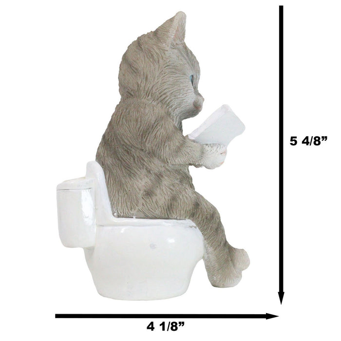 Shorthair Grey Cat Kitten Bookworm With Book Sitting On Toilet Potty Figurine