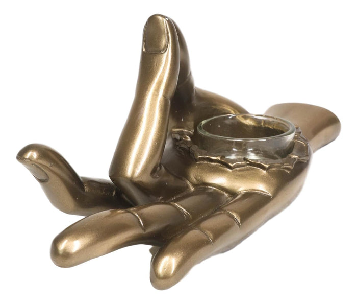 Shunya Mudra Buddha Palm Votive Candle Holder Figurine 9.25"L Yoga Meditation