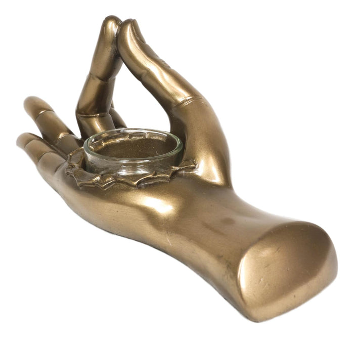Shunya Mudra Buddha Palm Votive Candle Holder Figurine 9.25"L Yoga Meditation