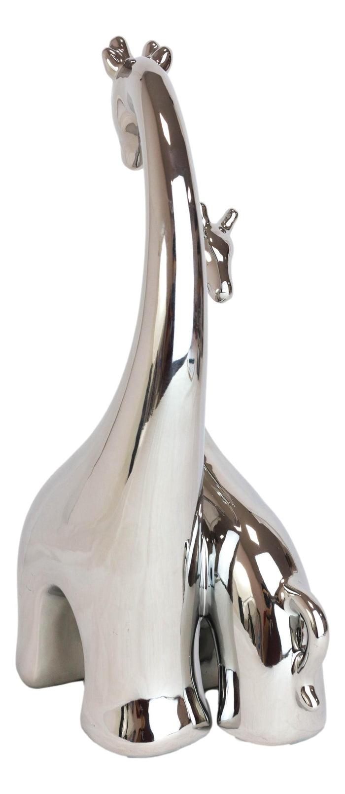 Silver Ceramic Modern Chic Pop Art Giraffe Mother And Calf Silhouette Sculpture