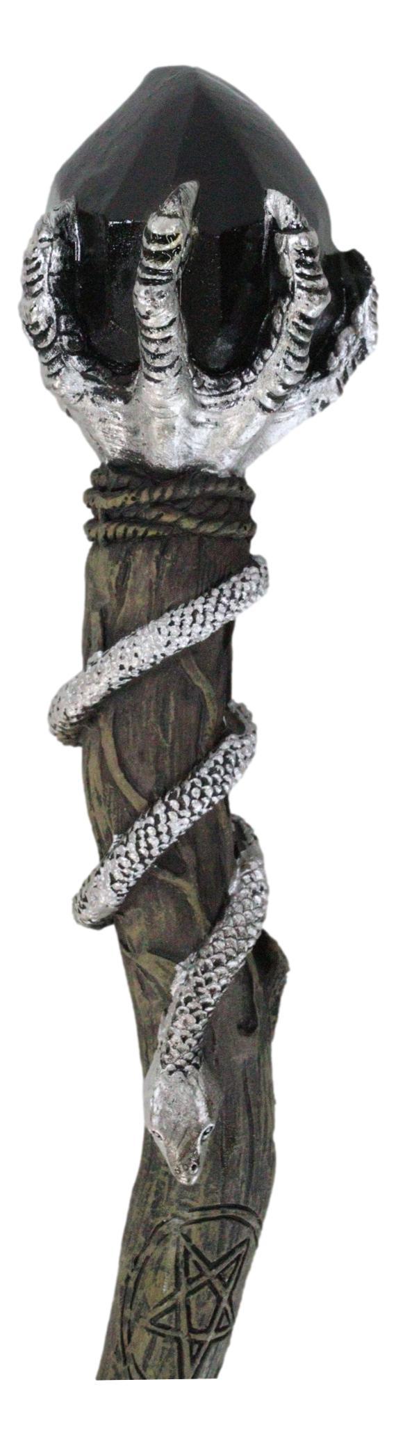 Silver Skeletal Hands Black Magic Stone Cosplay Wand 13" Accessory Costume Prop