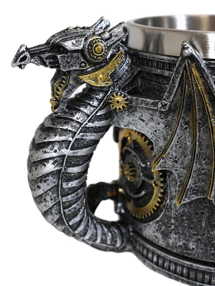 Silver Surfer Steampunk Cyborg Robotic Dragon Beer Stein Tankard Coffee Cup Mug