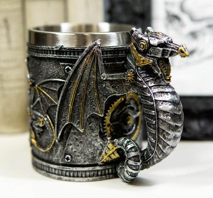 Silver Surfer Steampunk Cyborg Robotic Dragon Beer Stein Tankard Coffee Cup Mug