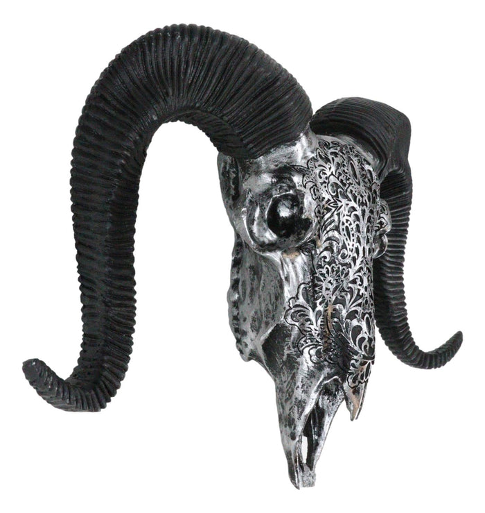 Silver Tribal Floral Vines Tooled Filigree Corsican Ram Cow Skull Wall Decor