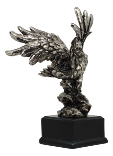 Silver Wings Of Glory Bald Eagle Statue 7.75"Tall Silver Electroplated Resin