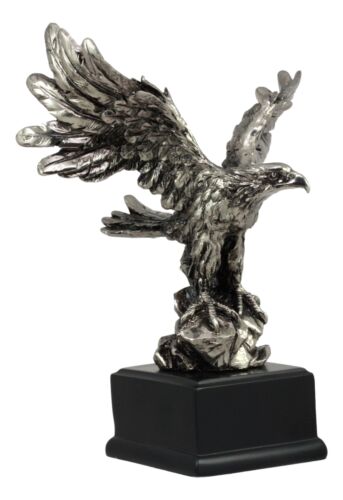 Silver Wings Of Glory Bald Eagle Statue 7.75"Tall Silver Electroplated Resin