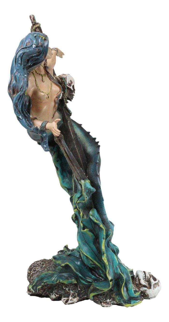Siren Mermaid Holding Ship Anchor With Skulls On Ocean Waves Home Decor Figurine