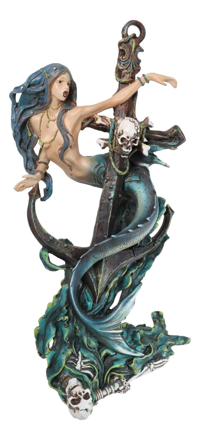 Siren Mermaid Holding Ship Anchor With Skulls On Ocean Waves Home Decor Figurine