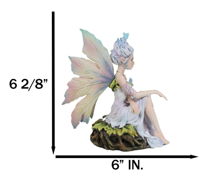 Sitting Elf Pixie Air Wind Elemental Fairy In Ethereal Rainbow Dress Figurine