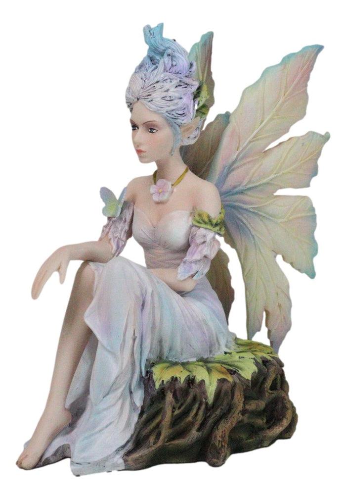 Sitting Elf Pixie Air Wind Elemental Fairy In Ethereal Rainbow Dress Figurine