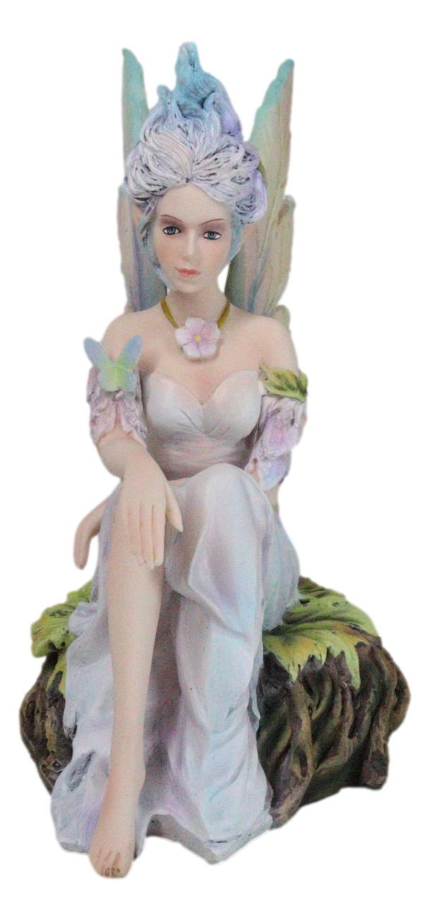 Sitting Elf Pixie Air Wind Elemental Fairy In Ethereal Rainbow Dress Figurine